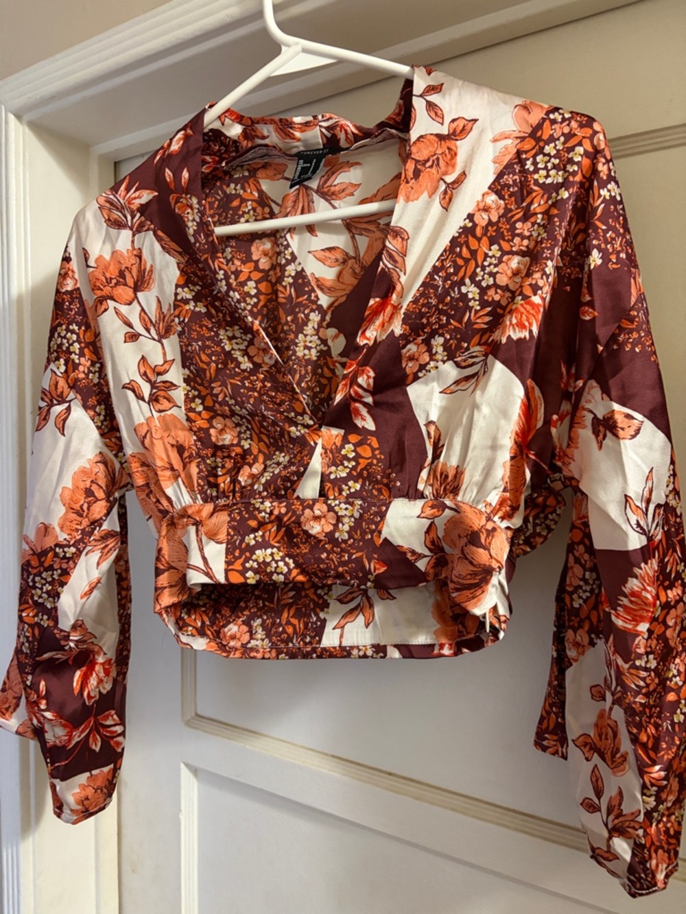 Floral Wrap Crop Top in Rust and Cream